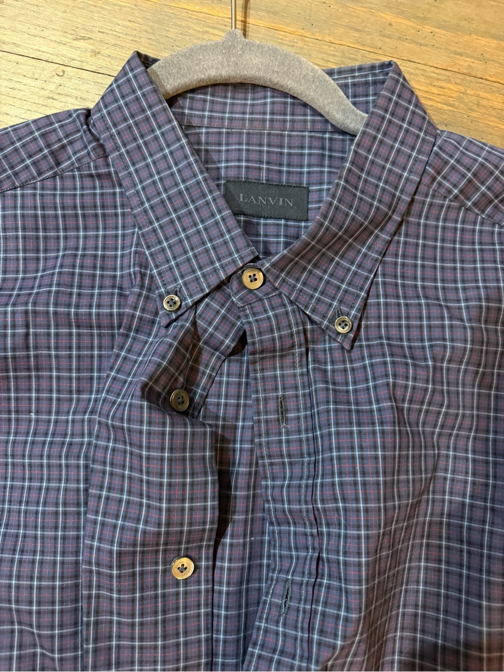 Lanvin Men's Purple and Blue Plaid Button-Down Shirt